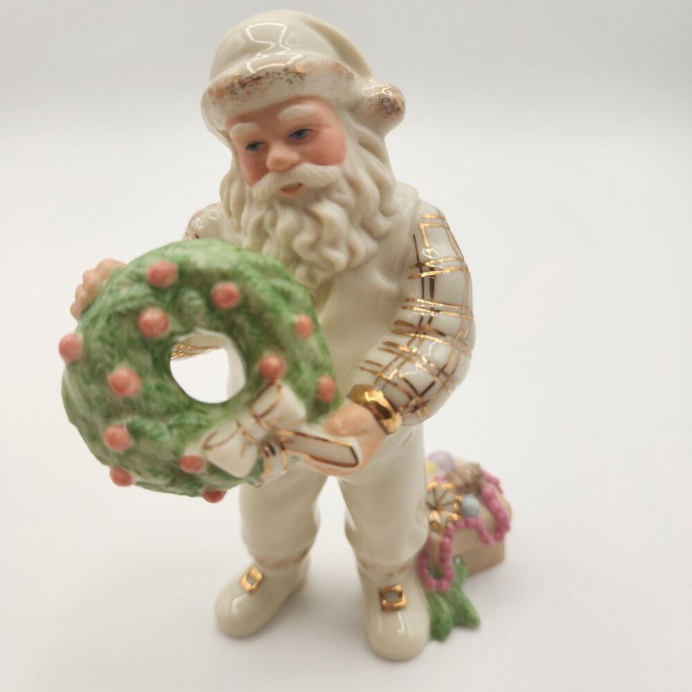 Lenox  Holiday Collection Santa with Wreath Figurine 24K Gold Paint Accents